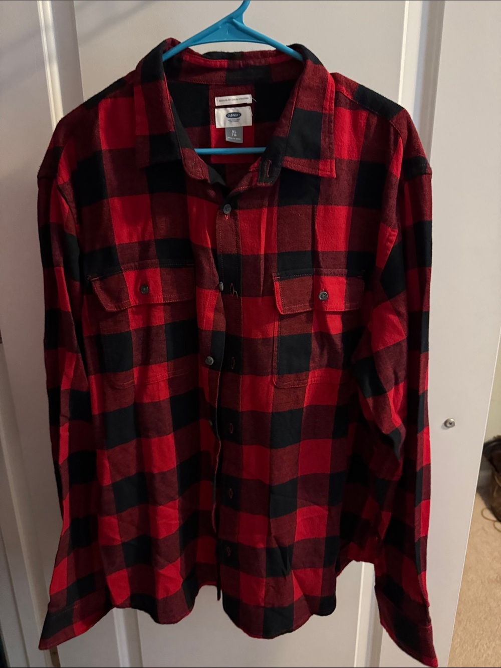 Old Navy Red and Black Plaid Button-Down Shirt
